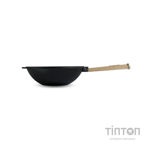 Сковорода Brizoll чавунна WOK з дерев'яною ручкою 2,2 л 240х70 мм (W24H)