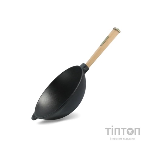 Сковорода Brizoll чавунна WOK з дерев'яною ручкою 2,8 л 260х80 мм (W26H)