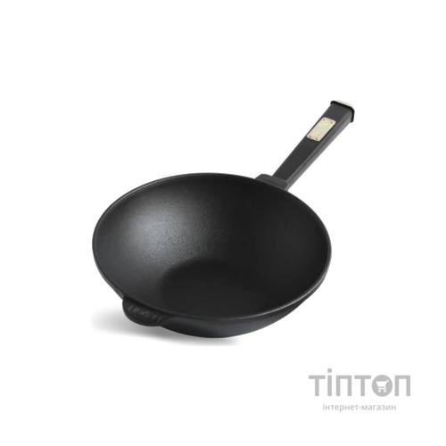 Сковорода Brizoll чавунна WOK з дерев'яною ручкою та чавунною кришкою 2,8 л 260х80 мм (W26H-1)