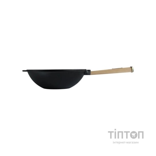Сковорода Brizoll чавунна WOK з дерев'яною ручкою та скляною кришкою 2,8 л 260х80 мм (W26H-6)