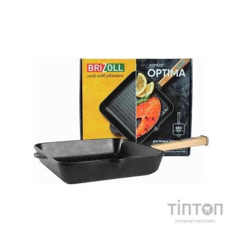 Сковорода Brizoll Optima чавунна квадратна Гриль з ручкою 280х280х50 мм (O282850G-P)