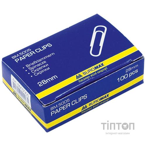 Скріпки BUROMAX 28 мм, nickel-plated, rounded, 100 шт (BM.5005)