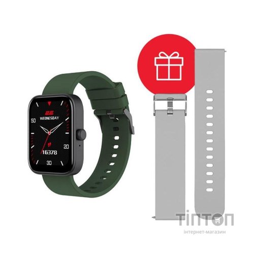 Смарт-годинник 2E Alpha SQ Music Edition 46mm Black-Green + ремінець сірий (2E-CWW40BKGN-WS)