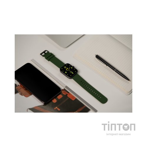 Смарт-годинник 2E Alpha SQ Music Edition 46mm Black-Green + ремінець сірий (2E-CWW40BKGN-WS)