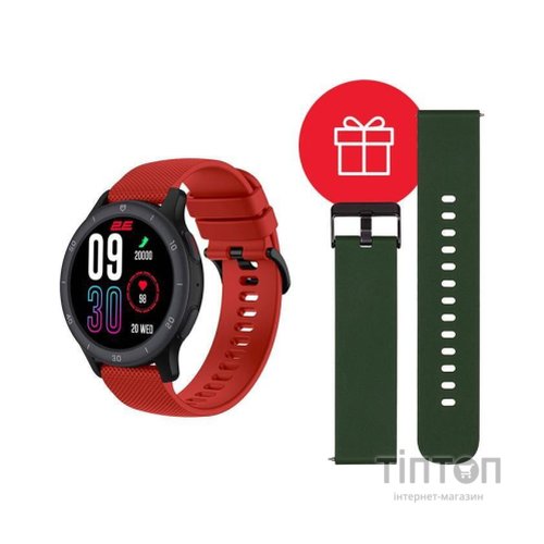 Смарт-годинник 2E Motion GT2 47mm Black-red + ремінець зелений (2E-CWW21BKRD-WS)