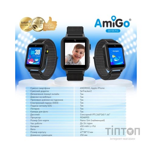 Смарт-годинник Amigo GO10S Pro WIFI Чорний Смарт-годинник для дітей (1182491)