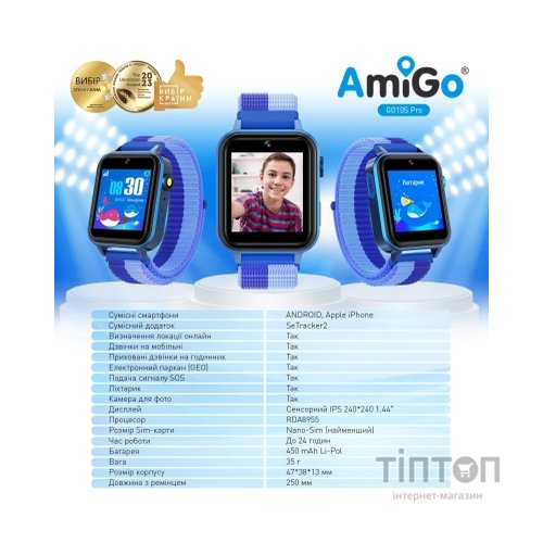 Смарт-годинник Amigo GO10S Pro WIFI Синій Смарт-годинник для дітей (1182492)