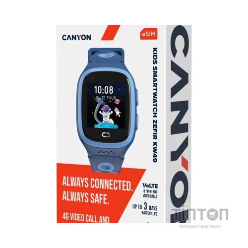 Смарт-годинник Canyon ZEFIR KW-49 E-SIM 4G GPS Blue Дитячий смарт-годинник (CNE-KW49BL)