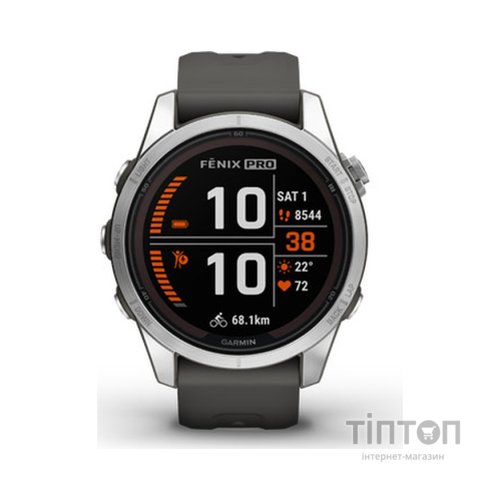 Смарт-годинник Garmin fenix 7S Pro Solar, Glass, SS w/Graphite band, GPS (010-02776-01)