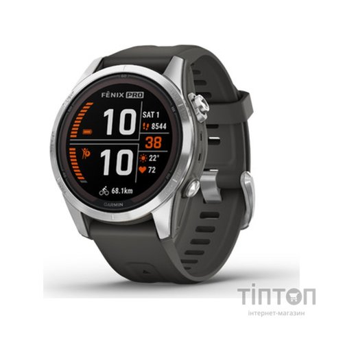 Смарт-годинник Garmin fenix 7S Pro Solar, Glass, SS w/Graphite band, GPS (010-02776-01)