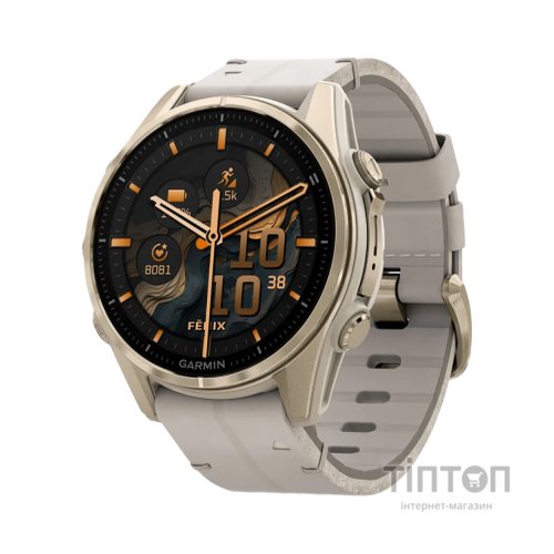 Смарт-годинник Garmin fenix 8 43mm, AMOLED, Saph, SftGldSS/FogGryLeatherBnd, Excl, GPS (010-02903-40)