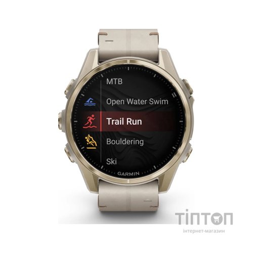Смарт-годинник Garmin fenix 8 43mm, AMOLED, Saph, SftGldSS/FogGryLeatherBnd, Excl, GPS (010-02903-40)