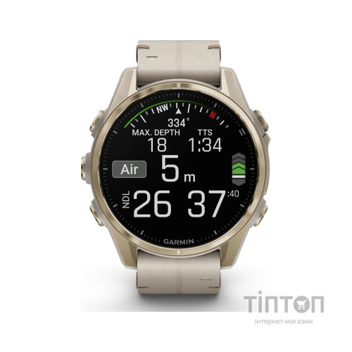 Смарт-годинник Garmin fenix 8 43mm, AMOLED, Saph, SftGldSS/FogGryLeatherBnd, Excl, GPS (010-02903-40)