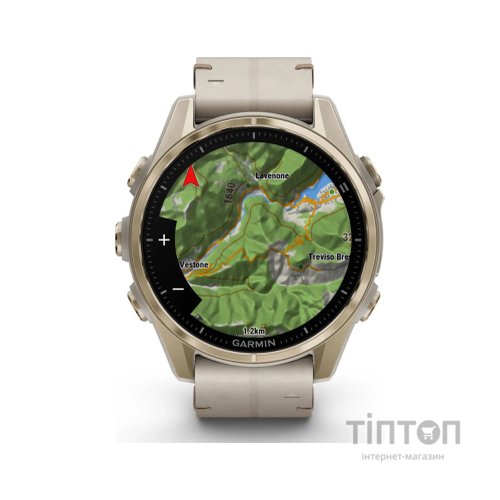 Смарт-годинник Garmin fenix 8 43mm, AMOLED, Saph, SftGldSS/FogGryLeatherBnd, Excl, GPS (010-02903-40)