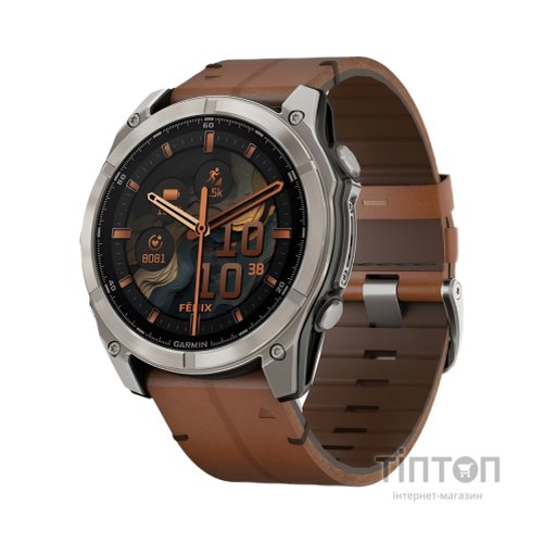 Смарт-годинник Garmin fenix 8 51mm,AMOLED,Sapphire, Bare Ti, Blk/Chsnt Lthr (010-02905-40)