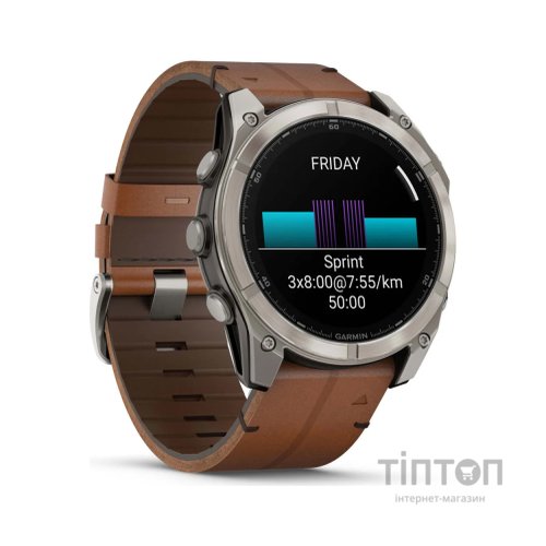 Смарт-годинник Garmin fenix 8 51mm,AMOLED,Sapphire, Bare Ti, Blk/Chsnt Lthr (010-02905-40)