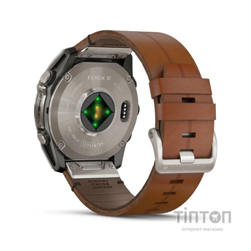 Смарт-годинник Garmin fenix 8 51mm,AMOLED,Sapphire, Bare Ti, Blk/Chsnt Lthr (010-02905-40)