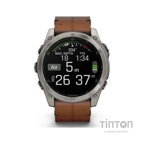 Смарт-годинник Garmin fenix 8 51mm,AMOLED,Sapphire, Bare Ti, Blk/Chsnt Lthr (010-02905-40)