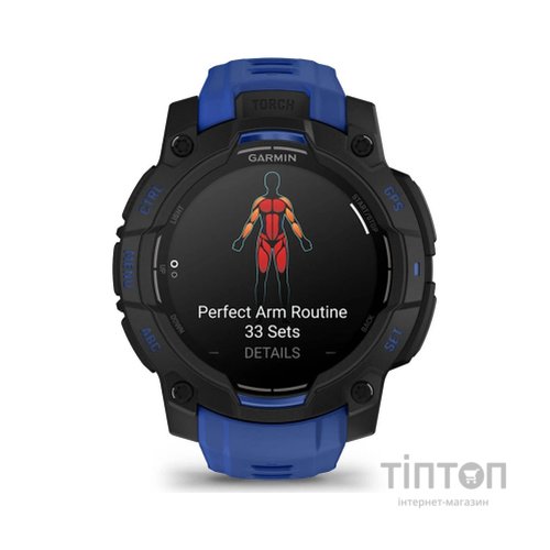 Смарт-годинник Garmin Instinct 3, 45mm, AMOLED, Black with Bolt Blue Band, GPS смарт-годинник (010-02936-03)