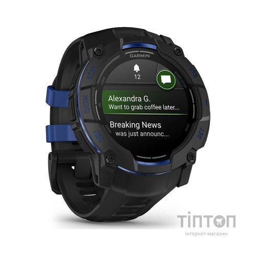 Смарт-годинник Garmin Instinct 3, 50mm, AMOLED, Black with Bolt Blue Accents, GPS смарт-годинник (010-03020-03)