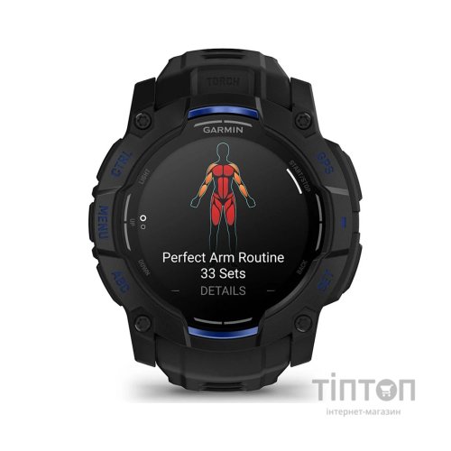 Смарт-годинник Garmin Instinct 3, 50mm, AMOLED, Black with Bolt Blue Accents, GPS смарт-годинник (010-03020-03)