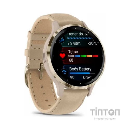 Смарт-годинник Garmin Venu 3S, Fr. Gray + Soft Gold, Leather, GPS (010-02785-55)