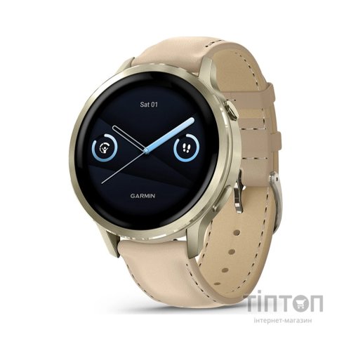 Смарт-годинник Garmin Venu 4 (41mm), Beige w/ Lunar Gold + Leather, GPS смарт-годинник (010-03013-03)