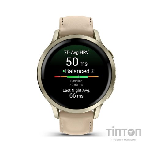 Смарт-годинник Garmin Venu 4 (41mm), Beige w/ Lunar Gold + Leather, GPS смарт-годинник (010-03013-03)