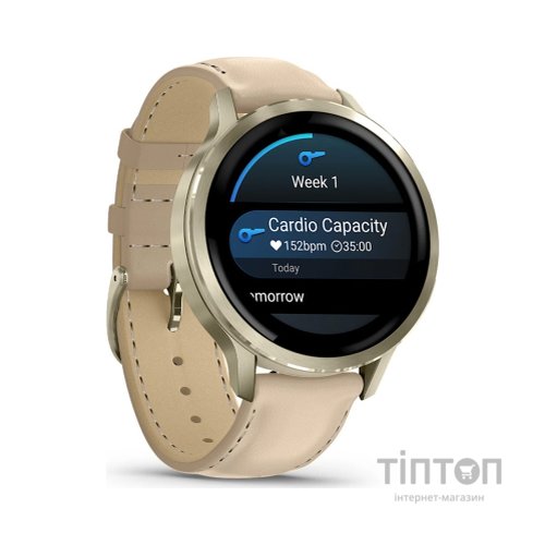 Смарт-годинник Garmin Venu 4 (41mm), Beige w/ Lunar Gold + Leather, GPS смарт-годинник (010-03013-03)