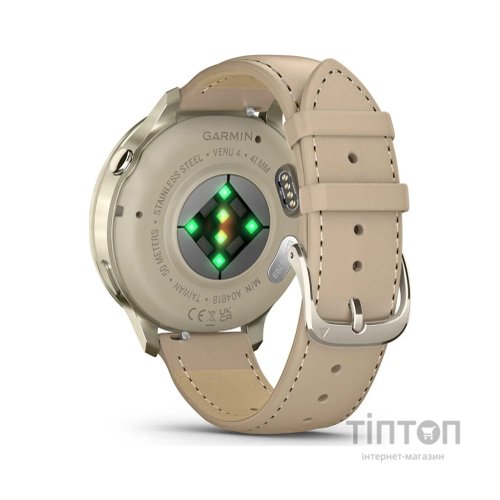 Смарт-годинник Garmin Venu 4 (41mm), Beige w/ Lunar Gold + Leather, GPS смарт-годинник (010-03013-03)