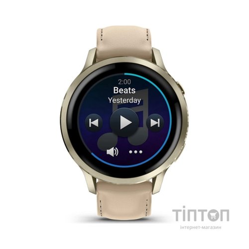 Смарт-годинник Garmin Venu 4 (41mm), Beige w/ Lunar Gold + Leather, GPS смарт-годинник (010-03013-03)