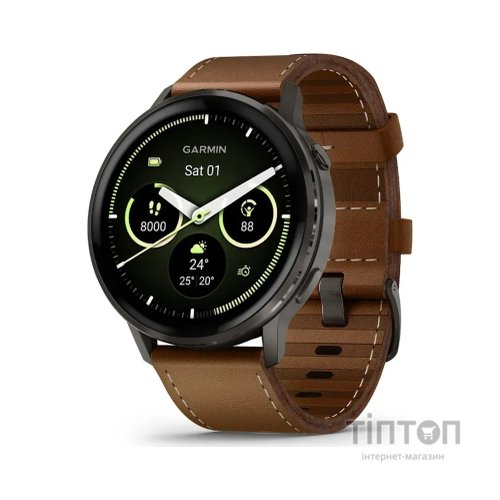 Смарт-годинник Garmin Venu 4 (45mm), Black w/ Slate + Leather, GPS смарт-годинник (010-03014-03)