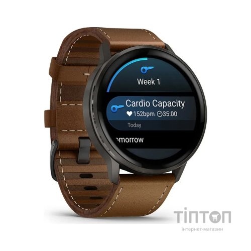 Смарт-годинник Garmin Venu 4 (45mm), Black w/ Slate + Leather, GPS смарт-годинник (010-03014-03)