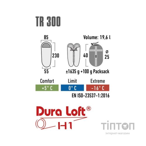 Спальний мішок High Peak TR300 0°C Dark Red/Grey Left (23066) (929557)