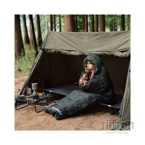Спальний мішок Naturehike з капюшоном M320 CNK2350WS023, зелений камуфляж, лівий (6975641889199)