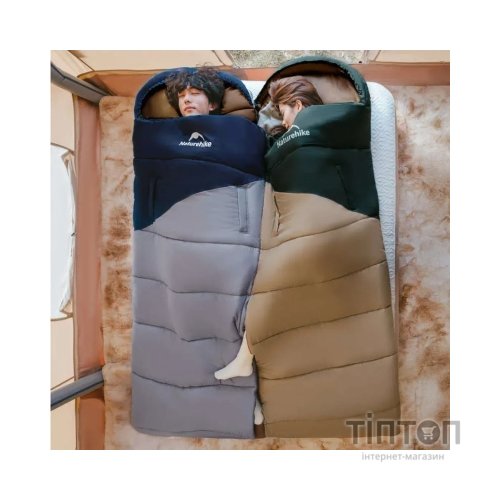 Спальний мішок Naturehike з капюшоном Sunny Day PL02 U250 CNK2550WS028, (8,5°C), правий, коричнево-зелений (6977465868398)