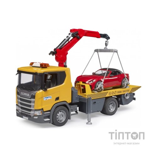 Спецтехніка Bruder Евакуатор Scania Super 560R з краном-маніпулятором та автомобіль Roadster (03552)