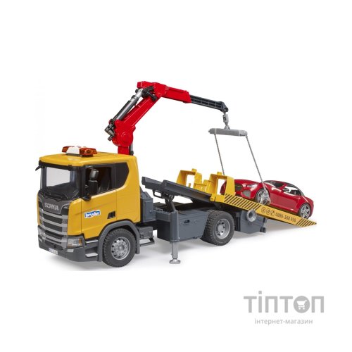 Спецтехніка Bruder Евакуатор Scania Super 560R з краном-маніпулятором та автомобіль Roadster (03552)