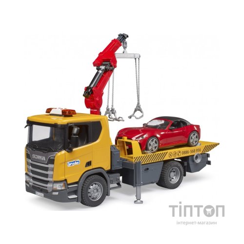 Спецтехніка Bruder Евакуатор Scania Super 560R з краном-маніпулятором та автомобіль Roadster (03552)