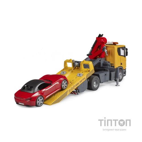 Спецтехніка Bruder Евакуатор Scania Super 560R з краном-маніпулятором та автомобіль Roadster (03552)