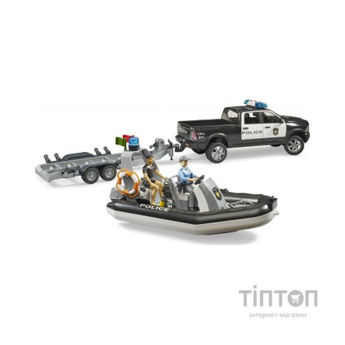 Спецтехніка Bruder Поліцейський пікап RAM 2500 з причепом, човном та фігурками (02507)