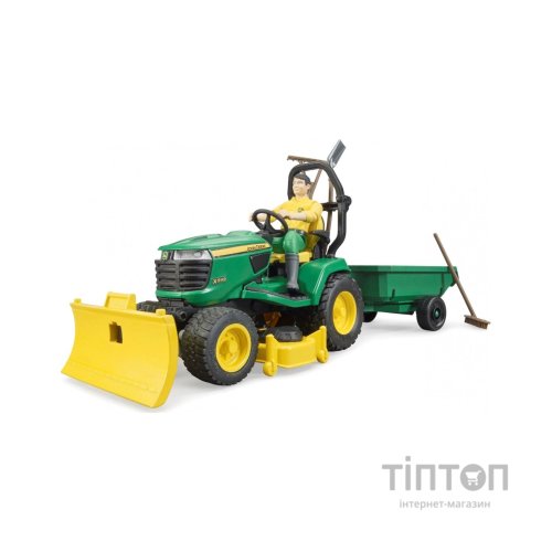 Спецтехніка Bruder садовий трактор John Deere з причіпом та фігуркою садівника (62104)