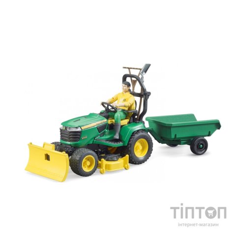 Спецтехніка Bruder садовий трактор John Deere з причіпом та фігуркою садівника (62104)
