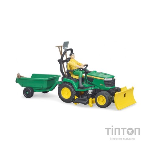 Спецтехніка Bruder садовий трактор John Deere з причіпом та фігуркою садівника (62104)