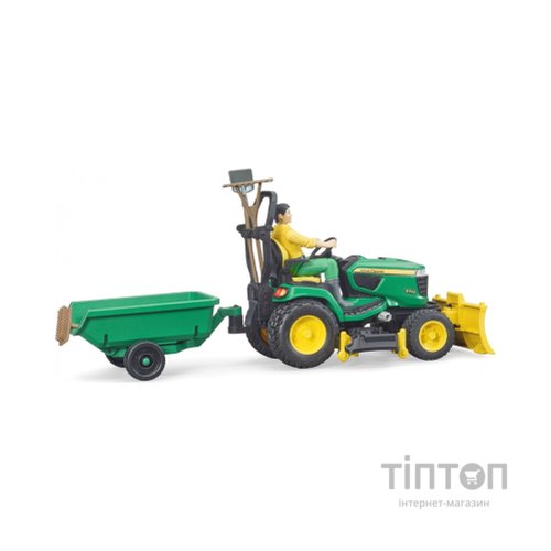 Спецтехніка Bruder садовий трактор John Deere з причіпом та фігуркою садівника (62104)