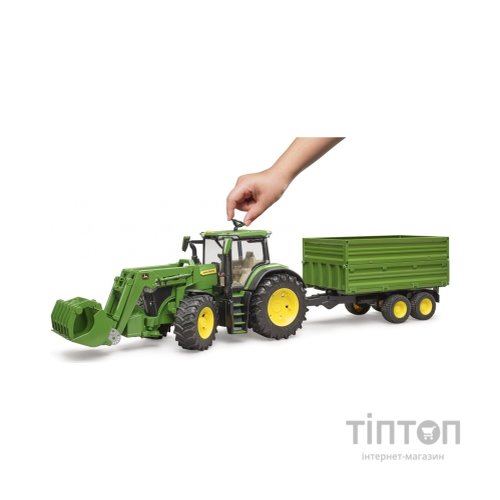 Спецтехніка Bruder трактор John Deere 7R 350 з навантажувачем та причепом (03155)