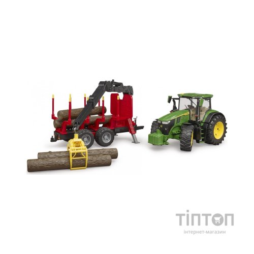 Спецтехніка Bruder трактор John Deere 7R 350 з причепом, краном та колодами (03154)