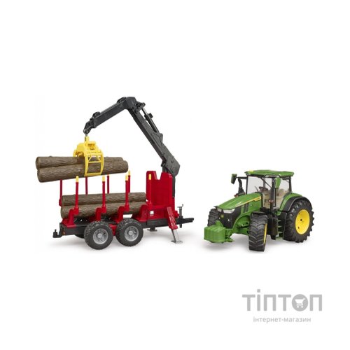 Спецтехніка Bruder трактор John Deere 7R 350 з причепом, краном та колодами (03154)