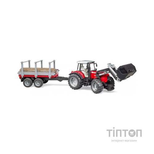 Спецтехніка Bruder трактор Massey Ferguson 7480 з навантажувачем і лісовим причепом 1:16 (02046)