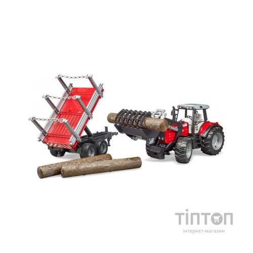 Спецтехніка Bruder трактор Massey Ferguson 7480 з навантажувачем і лісовим причепом 1:16 (02046)